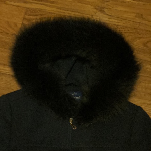 Mackintosh Navy Wool Jacket Coat With Fox Trimmed Hood - Picture 5 of 7